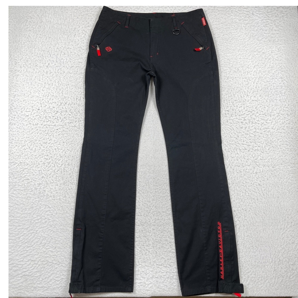 Harley Davidson Pants Womens 12 Black Flare Contrast Stitch Biker Y2K Moto Edge